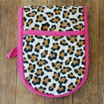Double Oven Gloves Pink Leopard