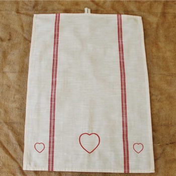 Red Hearts and Stripes Tea Towel