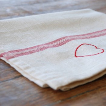 Red Hearts and Stripes tea towel