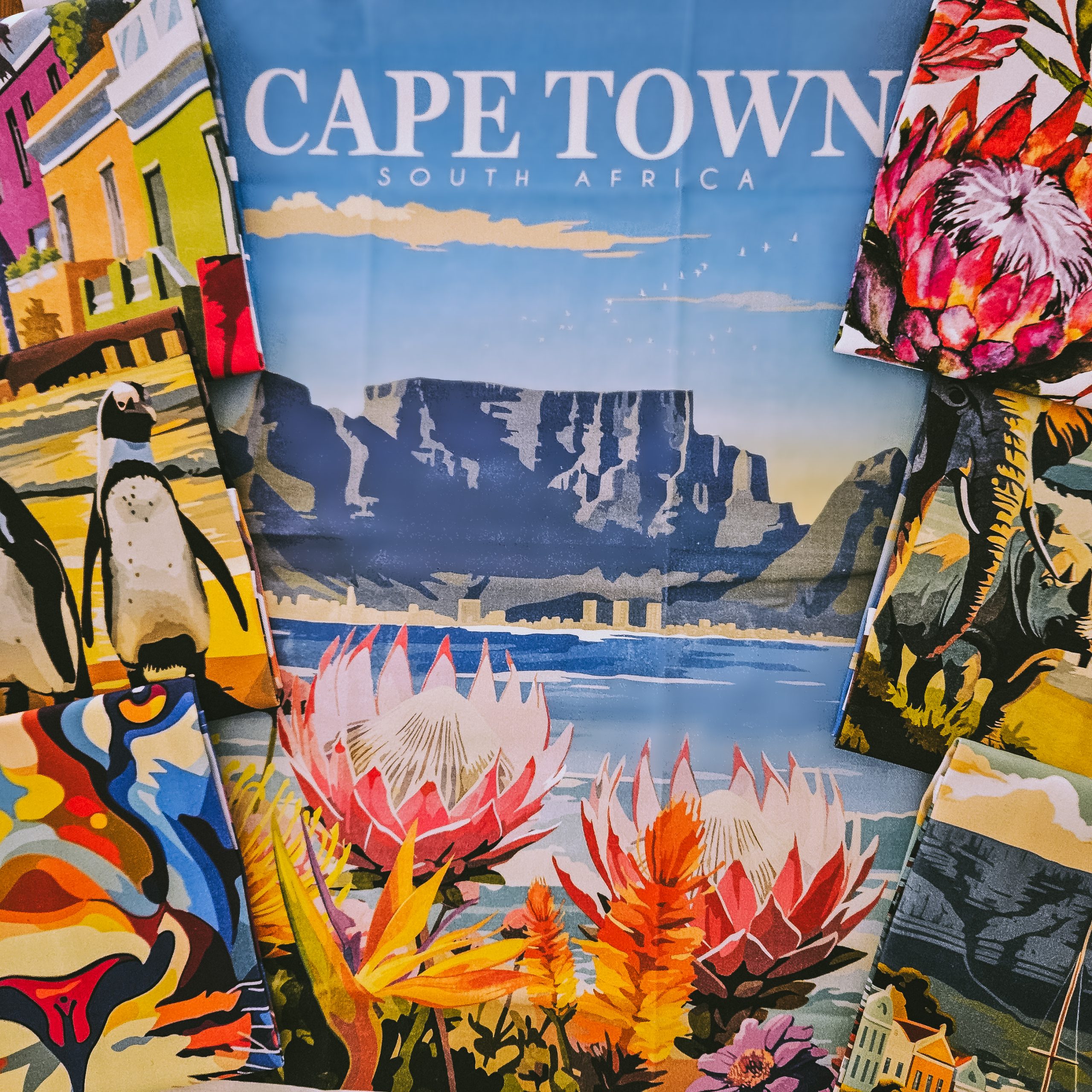 Cape Town and South Africa tea towels featuring Table Mountain and other landmark and wildlife designs