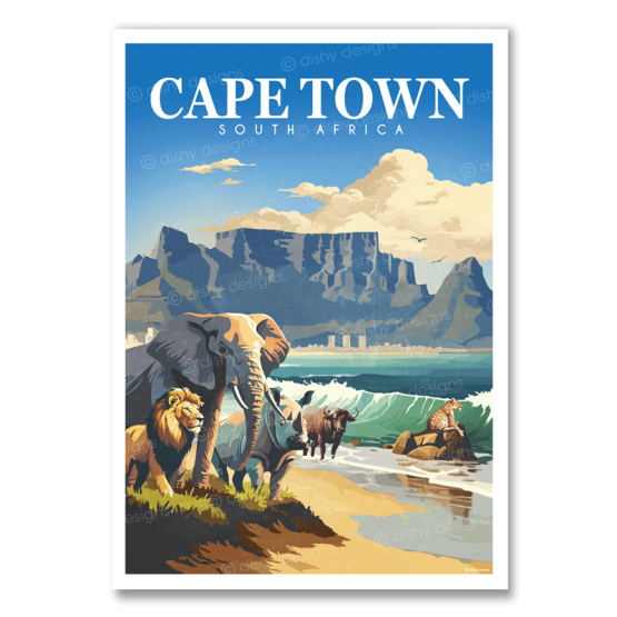Cape Town Big Five art print featuring Table Mountain