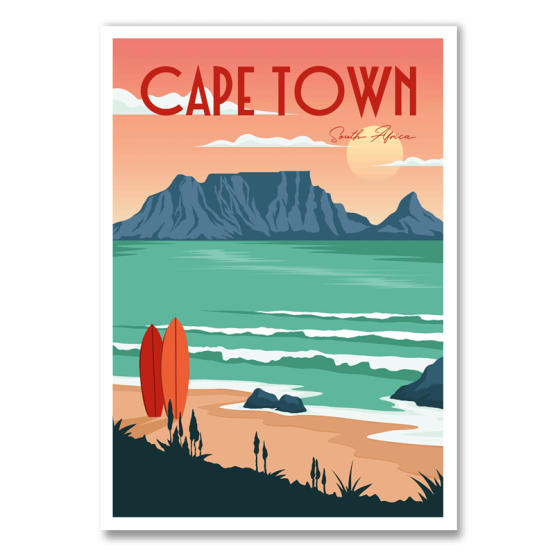 Cape Town Surf art print featuring Table Mountain