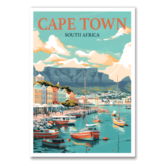 Cape Town Waterfront art print featuring Table Mountain